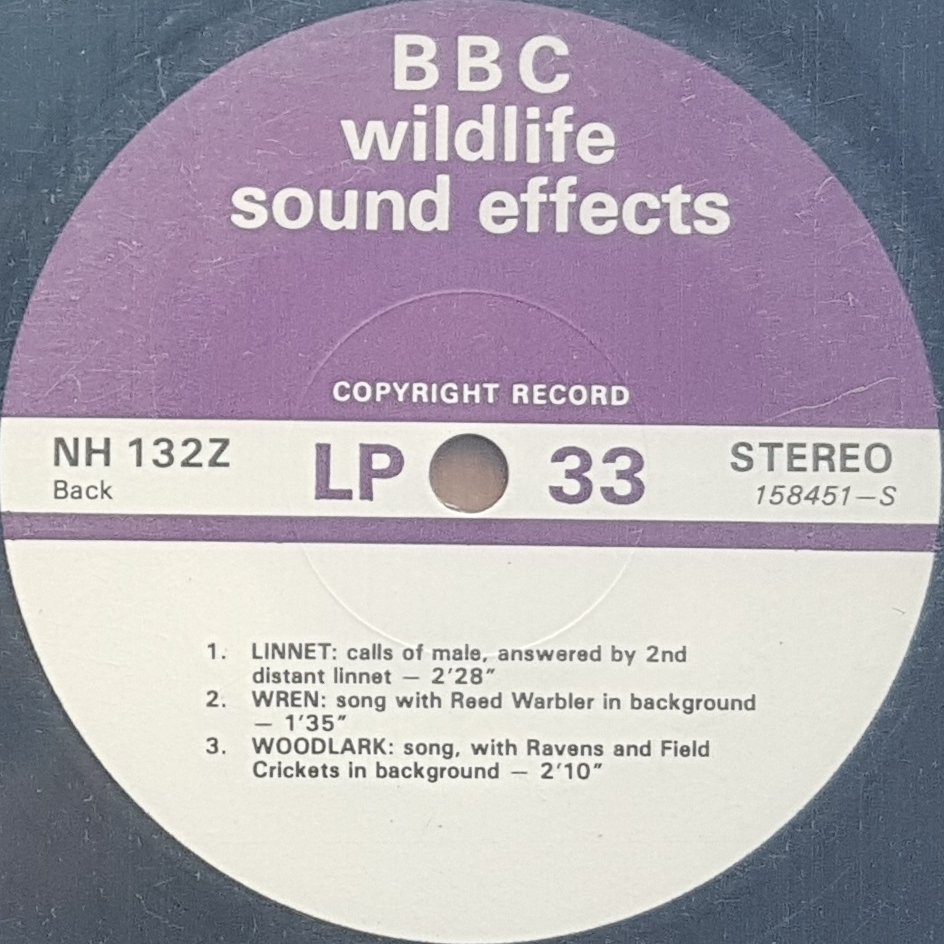 NH 132Z Reed Warbler, Linnet, Wren, Woodlark Not registered from the BBC records and Tapes library Label